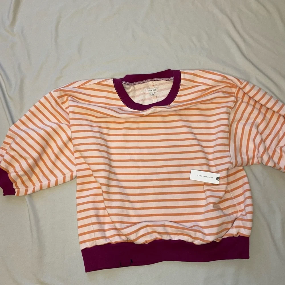 Anthologies Pilcro Size-L Orange and Purple Striped Top - Picture 5 of 5